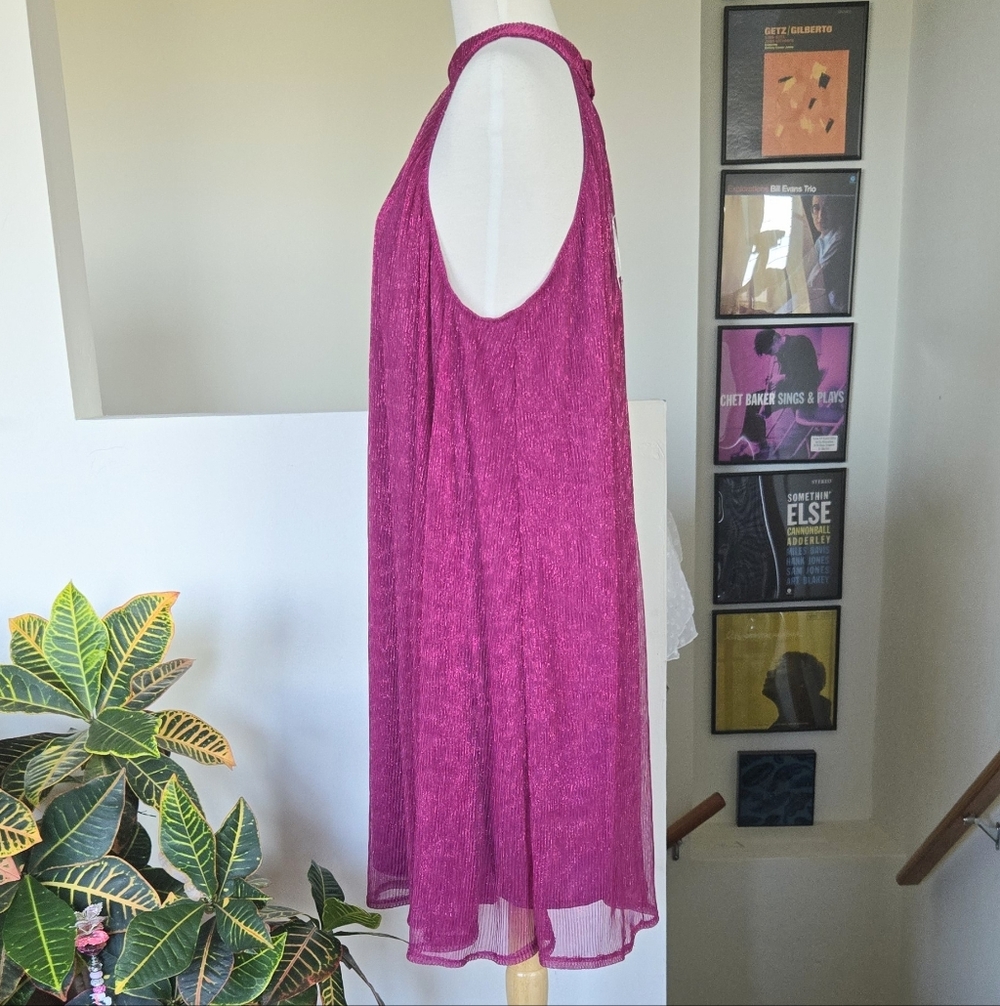 NINE WEST Berry Pink Mockneck Swing Trapeze Mini Dress XXL Cocktail Dressy - Picture 5 of 11